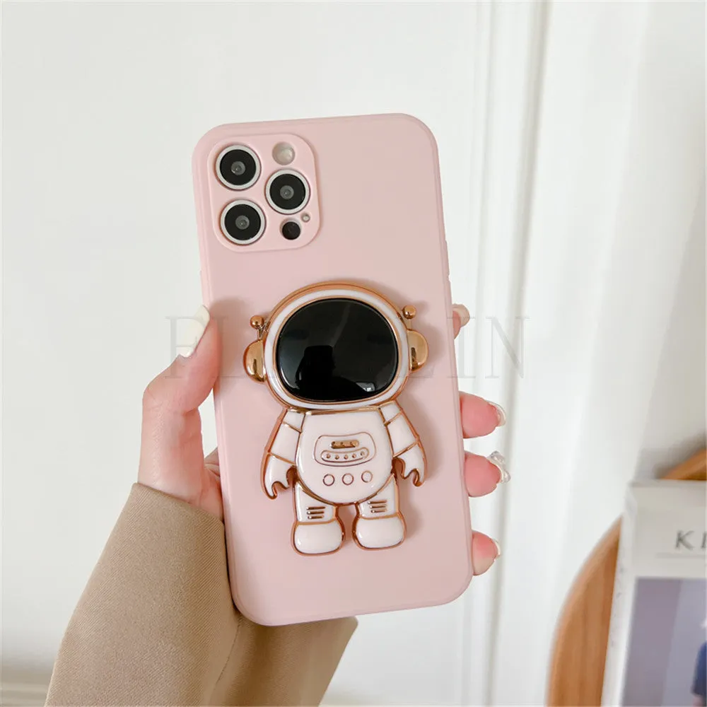 Anymob iPhone Pink 3D Astronaut Folding Stand Shockproof Soft Silicon Cover