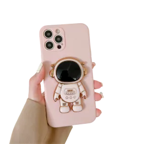 Anymob iPhone Pink 3D Astronaut Folding Stand Shockproof Soft Silicon Cover