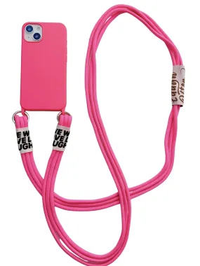 Anymob iPhone Pink Crossbody Lanyard Neck Strap Cord Case Matte Soft Silicone Cover