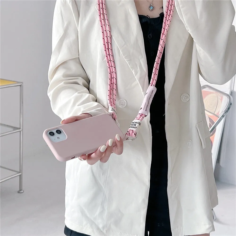 Anymob iPhone Red Crossbody Lanyard Neck Strap Cord Case Matte Soft Silicone Cover
