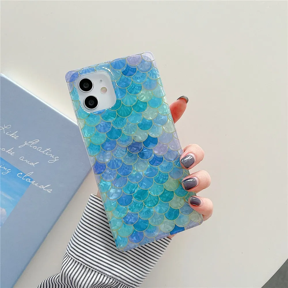 Anymob iPhone Unicorn Color Soft Silicone Phone Case Pattern Geometric Fish Scales Cover