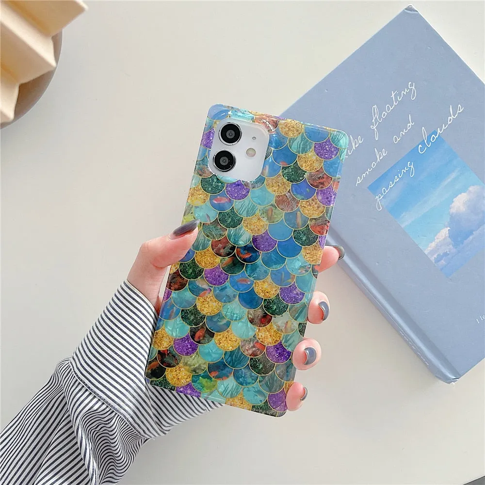 Anymob iPhone Unicorn Color Soft Silicone Phone Case Pattern Geometric Fish Scales Cover