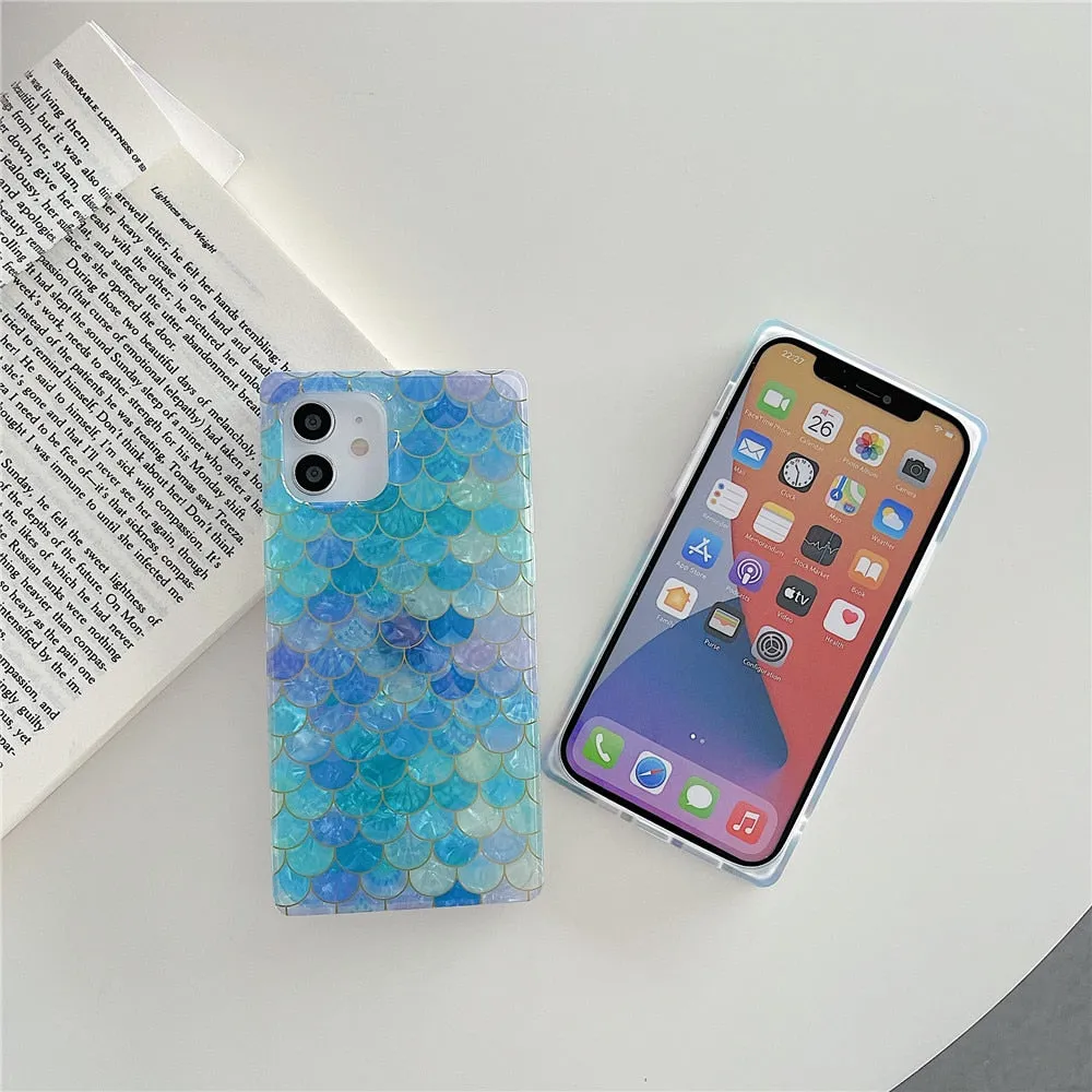 Anymob iPhone Unicorn Color Soft Silicone Phone Case Pattern Geometric Fish Scales Cover