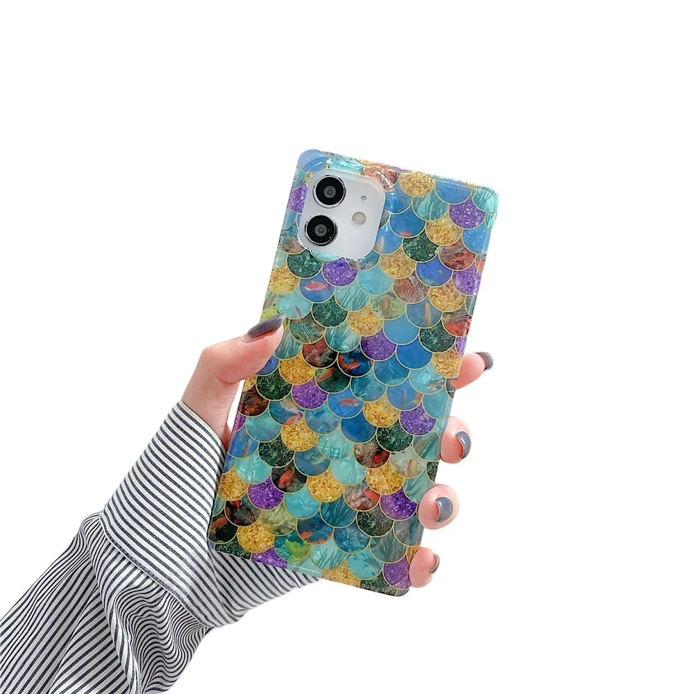 Anymob iPhone Unicorn Color Soft Silicone Phone Case Pattern Geometric Fish Scales Cover