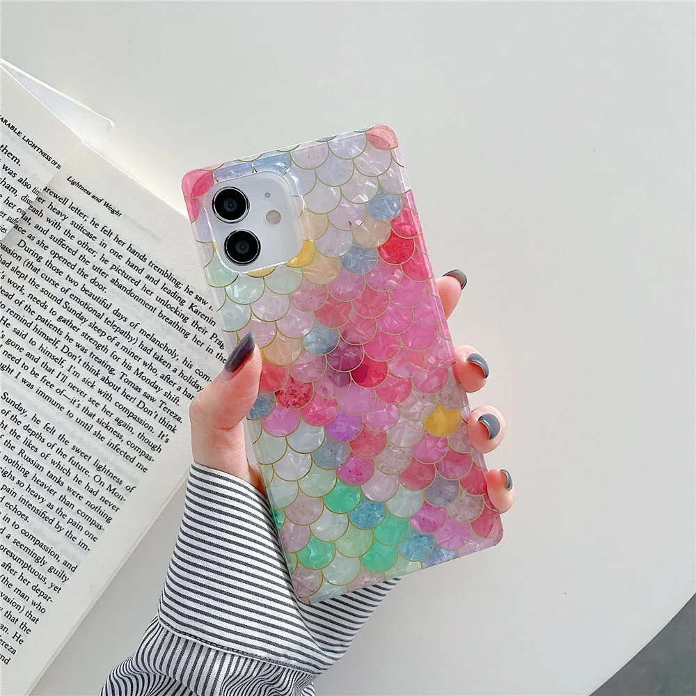 Anymob iPhone Unicorn Color Soft Silicone Phone Case Pattern Geometric Fish Scales Cover