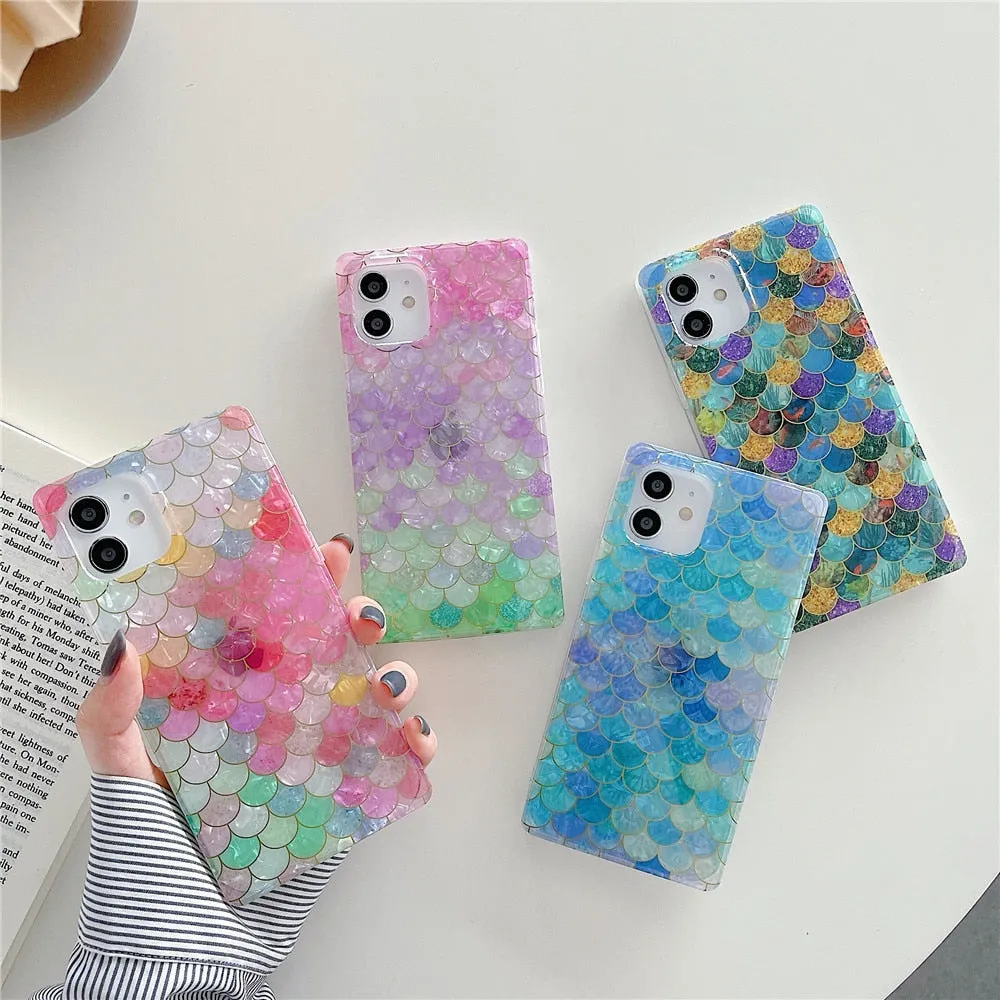 Anymob iPhone Unicorn Color Soft Silicone Phone Case Pattern Geometric Fish Scales Cover