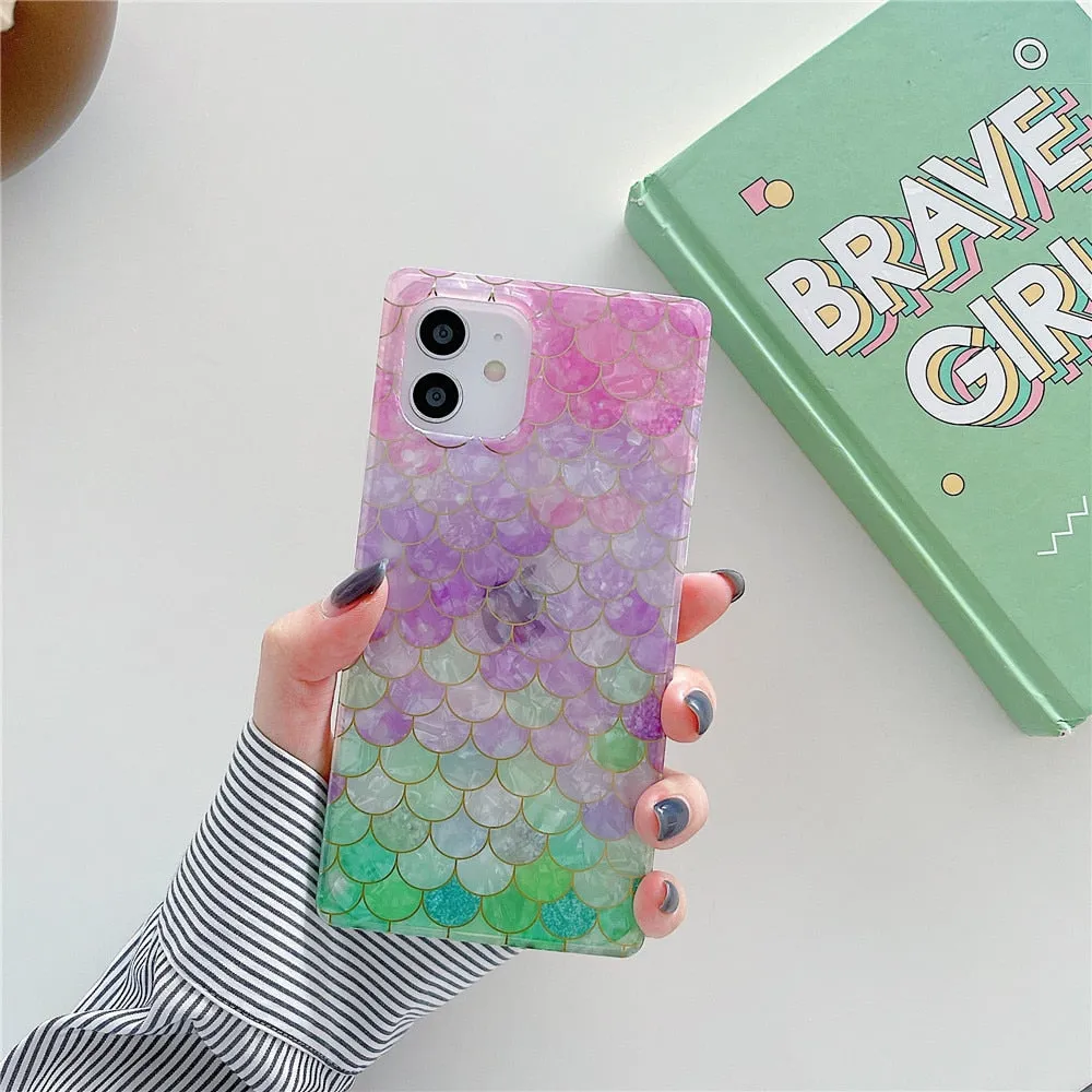 Anymob iPhone Unicorn Color Soft Silicone Phone Case Pattern Geometric Fish Scales Cover