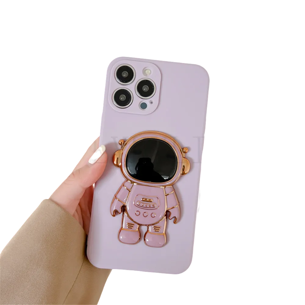 Anymob iPhone Violet 3D Astronaut Folding Stand Shockproof Soft Silicon Cover