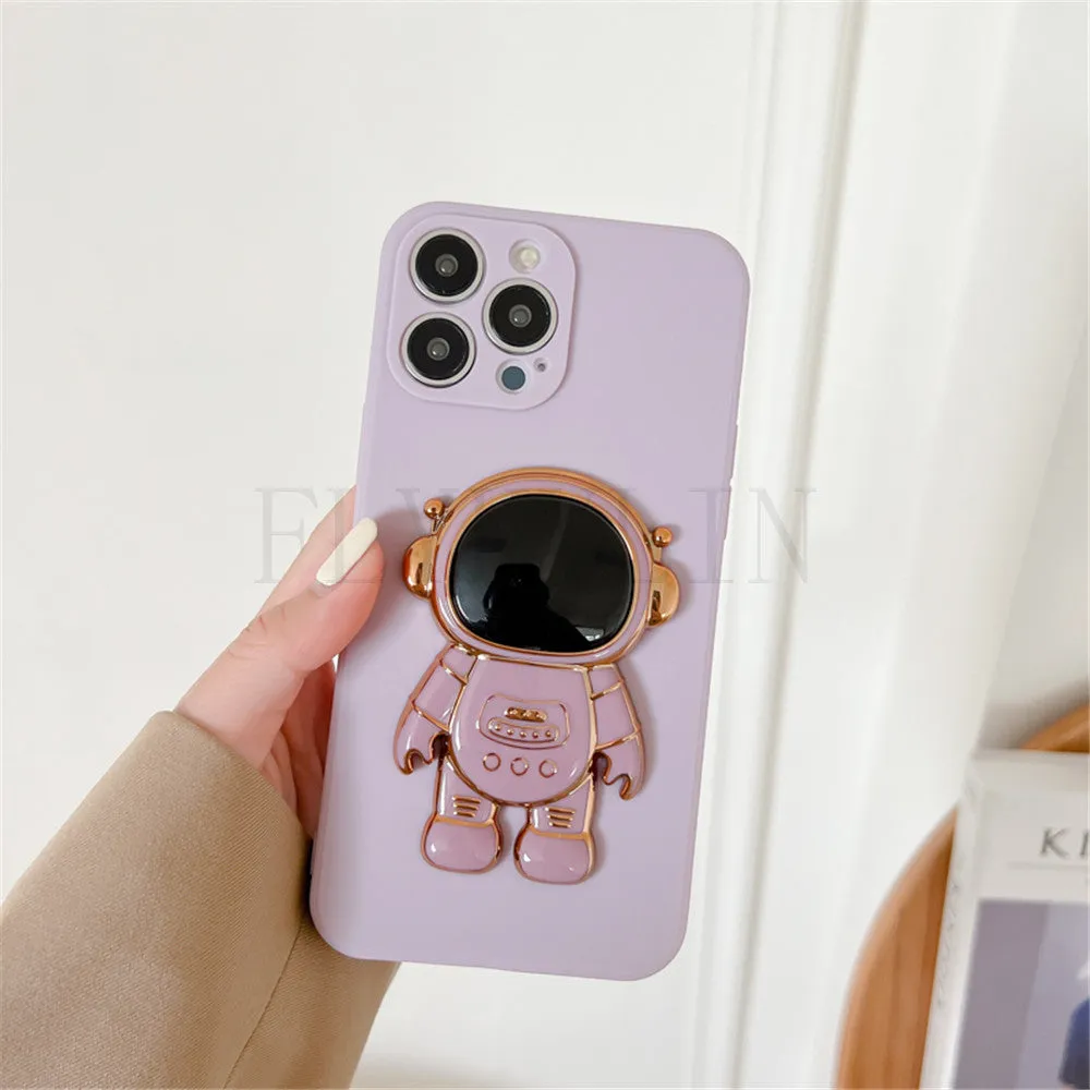 Anymob iPhone Violet 3D Astronaut Folding Stand Shockproof Soft Silicon Cover