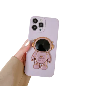 Anymob iPhone Violet 3D Astronaut Folding Stand Shockproof Soft Silicon Cover