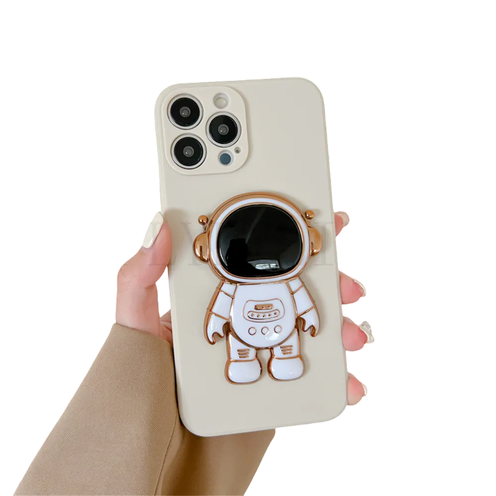 Anymob iPhone White 3D Astronaut Folding Stand Shockproof Soft Silicon Cover
