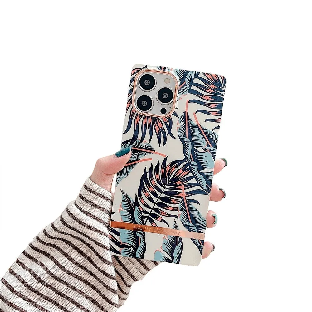 Anymob iPhone White Leaf Electroplated Vintage Case Soft Silicone Shockproof Phone Cover