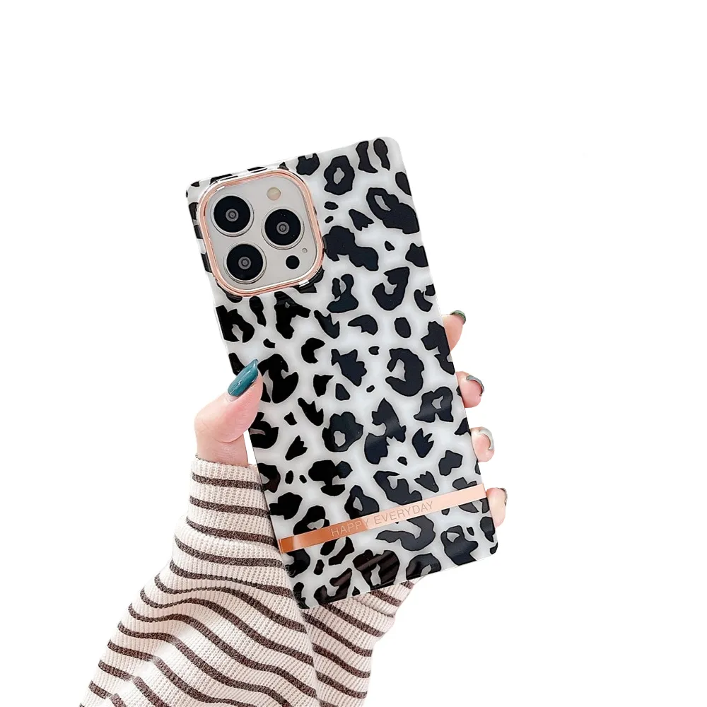 Anymob iPhone White Leopard Pattern Electroplated Vintage Case Soft Silicone Shockproof Phone Cover