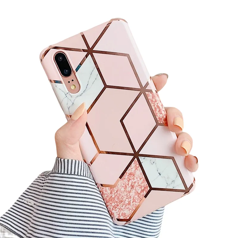 Anymob Samsung Baby Pink Marble Flower Case Back Cover Art Leaf Silicone Phone Protection