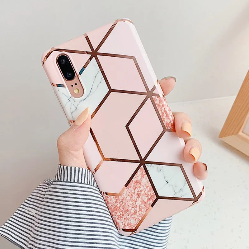 Anymob Samsung Baby Pink Marble Flower Case Back Cover Art Leaf Silicone Phone Protection
