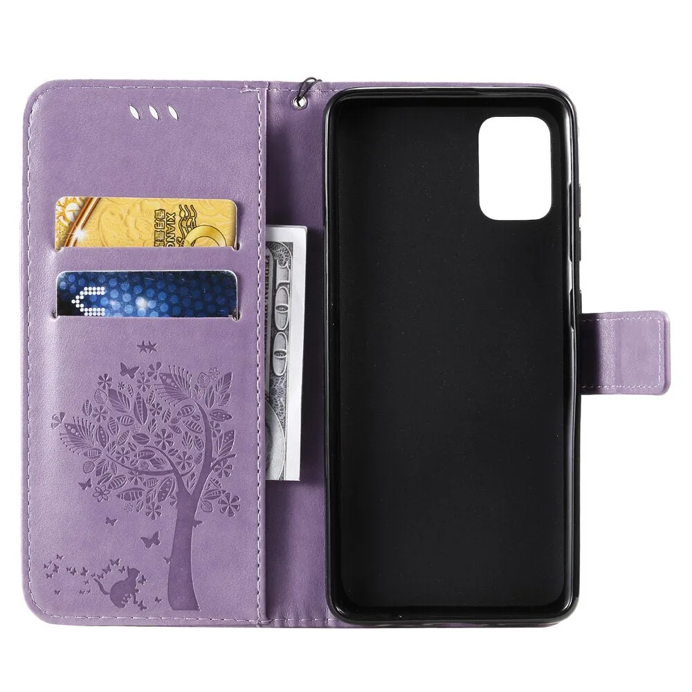 Anymob Samsung Black Tree Cat Leather Flip Case Wallet Phone Cover Protection