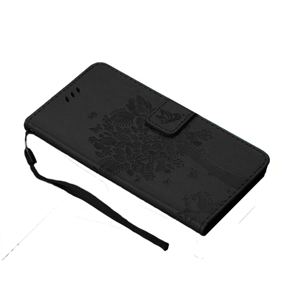 Anymob Samsung Black Tree Cat Leather Flip Case Wallet Phone Cover Protection