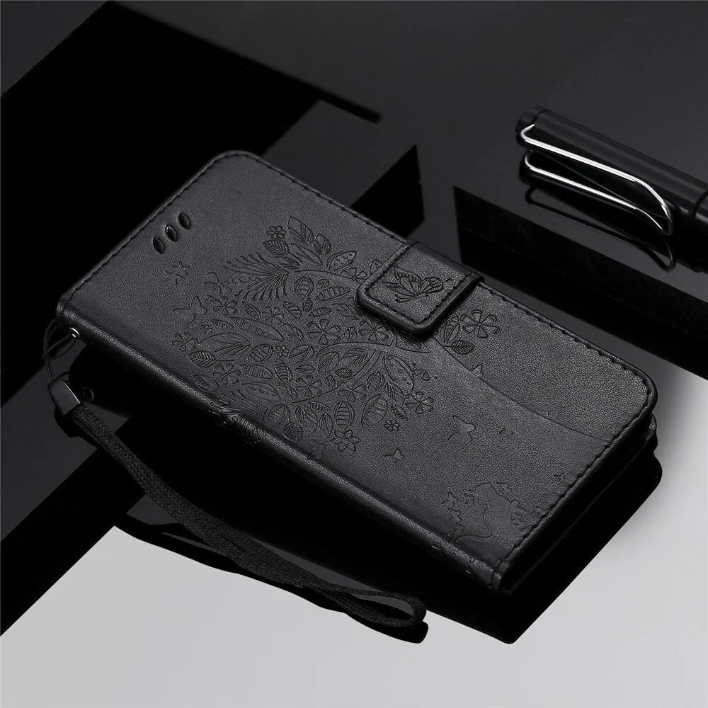 Anymob Samsung Black Tree Cat Leather Flip Case Wallet Phone Cover Protection