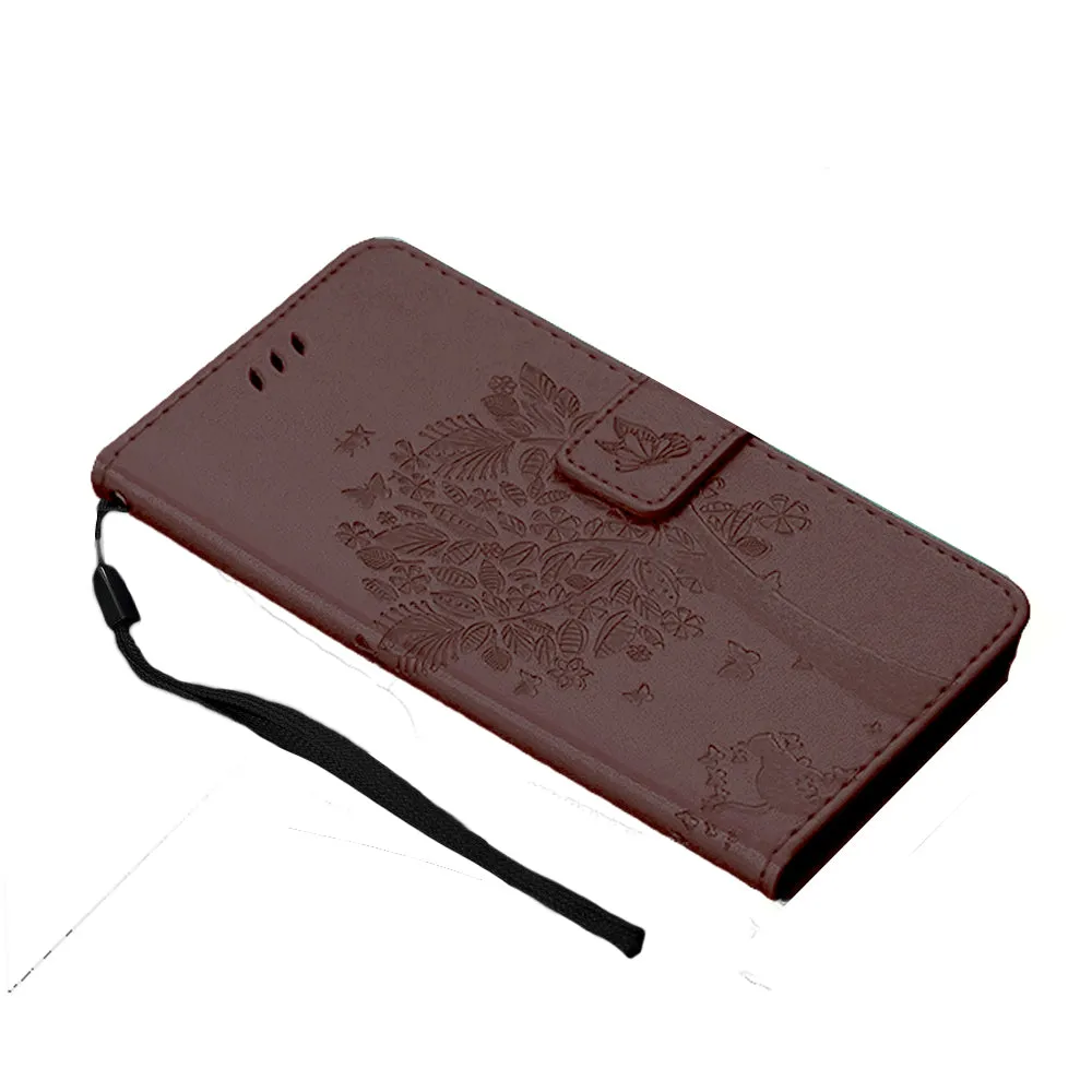 Anymob Samsung Brown Tree Cat Leather Flip Case Wallet Phone Cover Protection