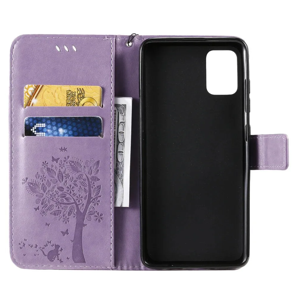 Anymob Samsung Brown Tree Cat Leather Flip Case Wallet Phone Cover Protection
