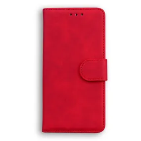 Anymob Samsung Case Red Fashion Magnetic Flip Solid Color card Slot wallet Back Cover