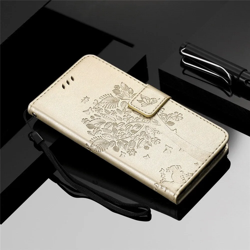 Anymob Samsung Cream Tree Cat Leather Flip Case Wallet Phone Cover Protection