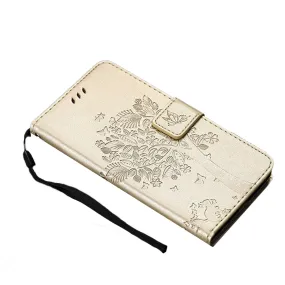 Anymob Samsung Cream Tree Cat Leather Flip Case Wallet Phone Cover Protection