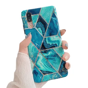 Anymob Samsung Dark Blue Marble Flower Case Back Cover Art Leaf Silicone Phone Protection