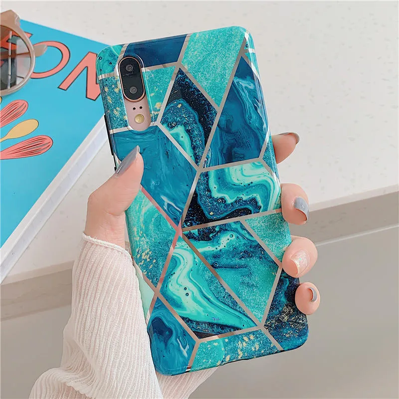 Anymob Samsung Dark Blue Marble Flower Case Back Cover Art Leaf Silicone Phone Protection