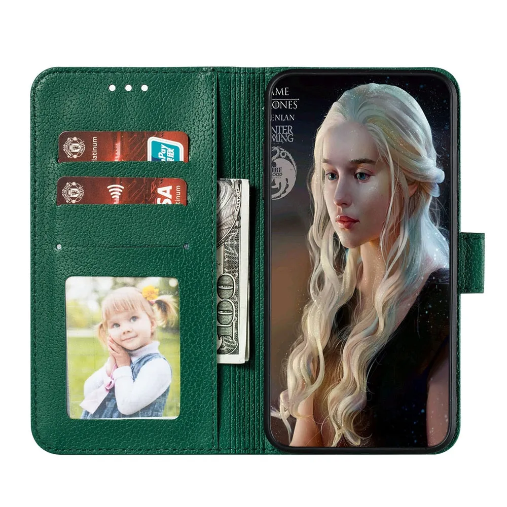 Anymob Samsung Dark Green Flip Case Leather Wallet Phone Cover Protection