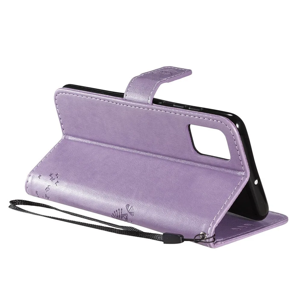 Anymob Samsung Dark Violet Tree Cat Leather Flip Case Wallet Phone Cover Protection