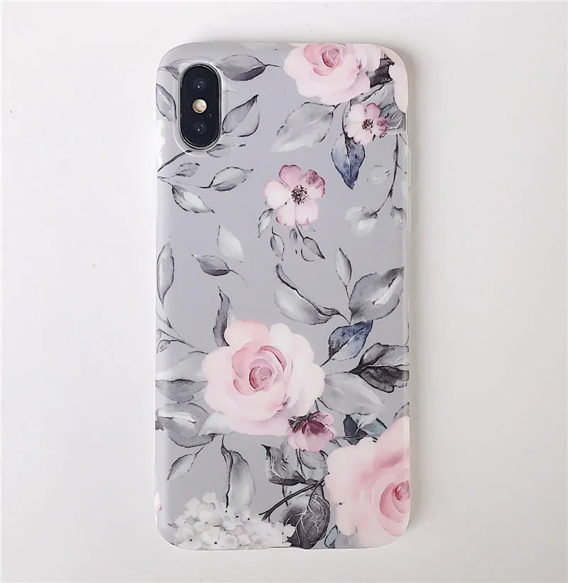 Anymob Samsung Floral Gray Marble Flower Case Back Cover Art Leaf Silicone Phone Protection