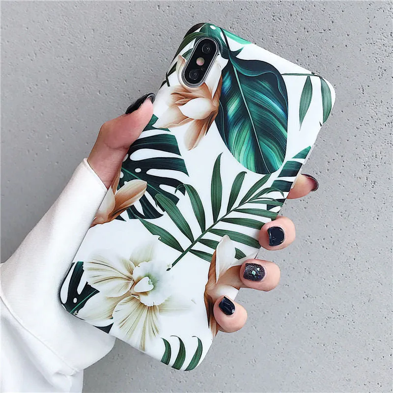 Anymob Samsung Floral Green Marble Flower Case Back Cover Art Leaf Silicone Phone Protection