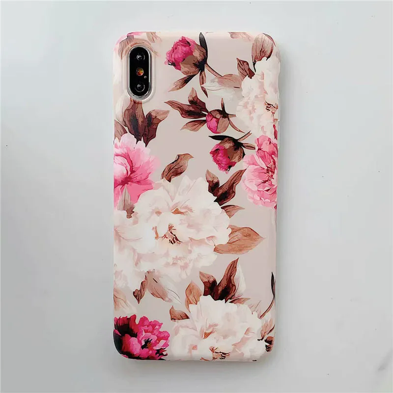 Anymob Samsung Floral Peach Marble Flower Case Back Cover Art Leaf Silicone Phone Protection