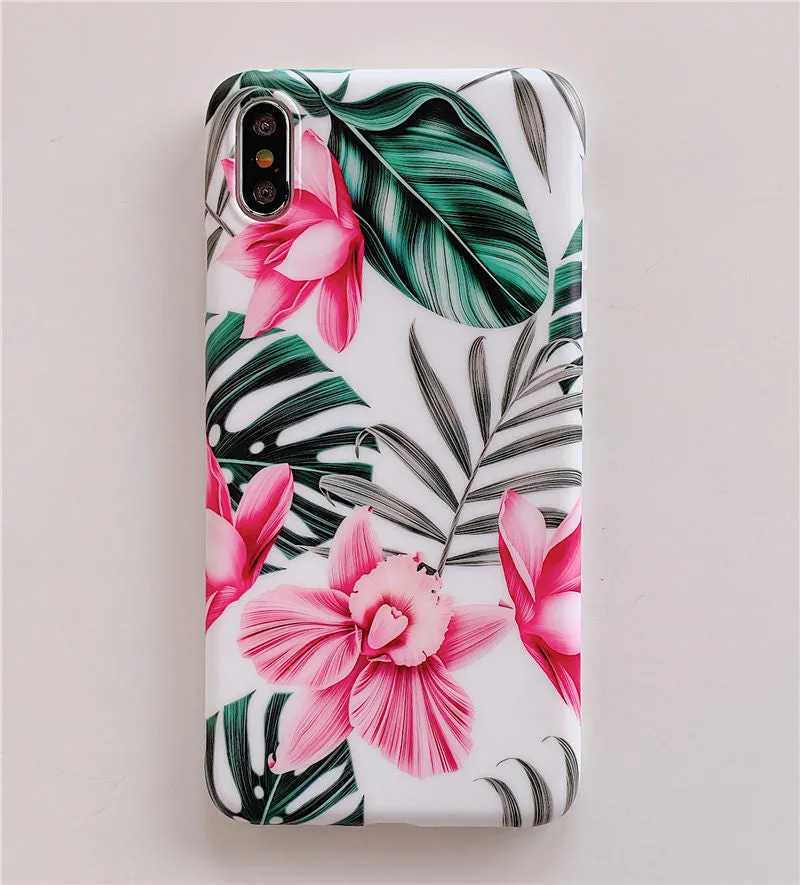 Anymob Samsung Floral Pink Marble Flower Case Back Cover Art Leaf Silicone Phone Protection