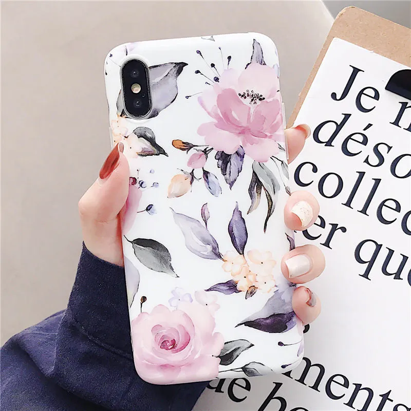 Anymob Samsung Floral White Marble Flower Case Back Cover Art Leaf Silicone Phone Protection