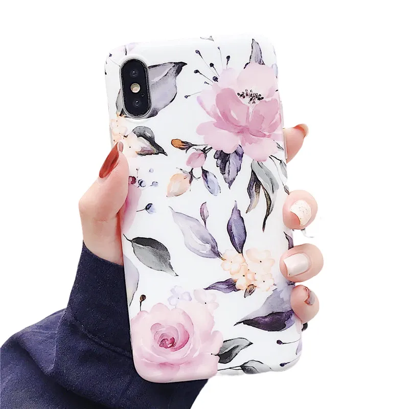 Anymob Samsung Floral White Marble Flower Case Back Cover Art Leaf Silicone Phone Protection