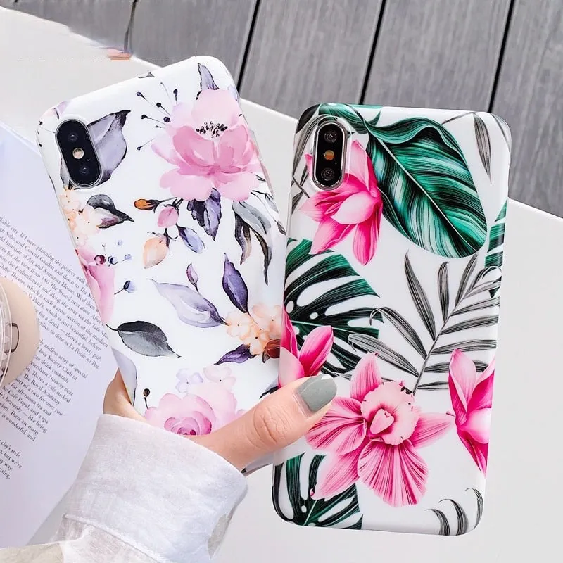 Anymob Samsung Floral White Marble Flower Case Back Cover Art Leaf Silicone Phone Protection