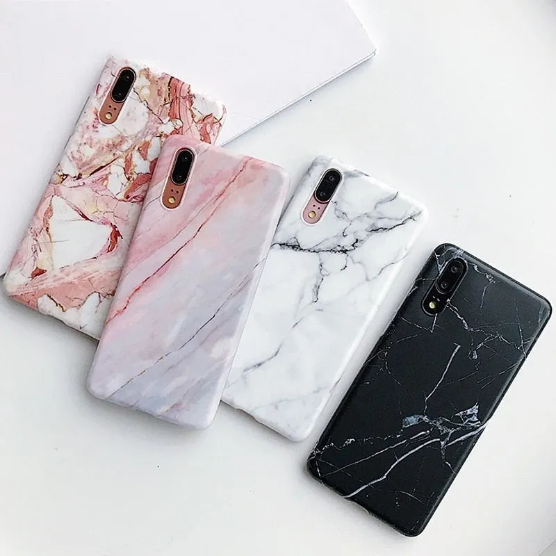 Anymob Samsung Floral White Marble Flower Case Back Cover Art Leaf Silicone Phone Protection