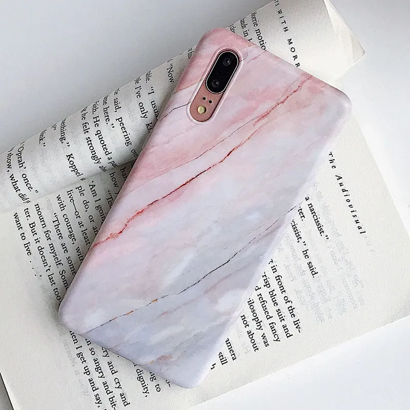 Anymob Samsung Light Pink Marble Flower Case Back Cover Art Leaf Silicone Phone Protection