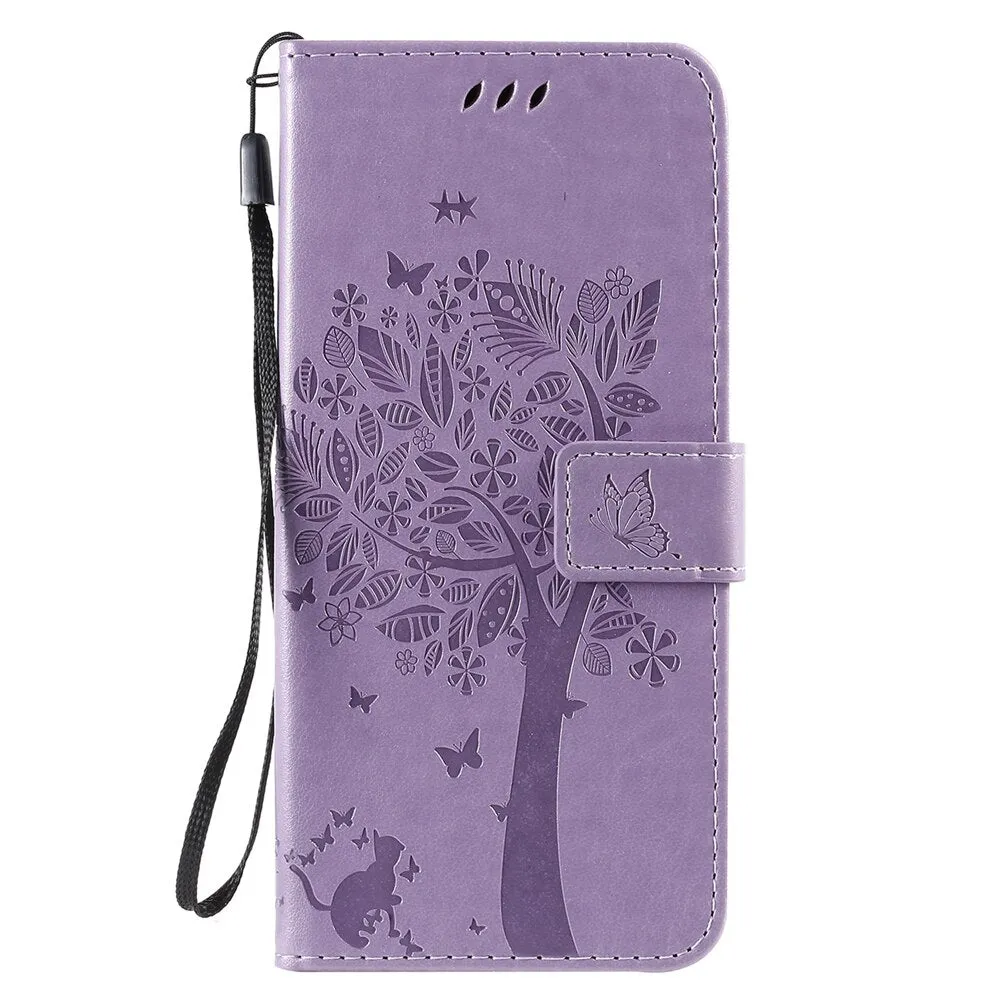 Anymob Samsung Peach Tree Cat Leather Flip Case Wallet Phone Cover Protection