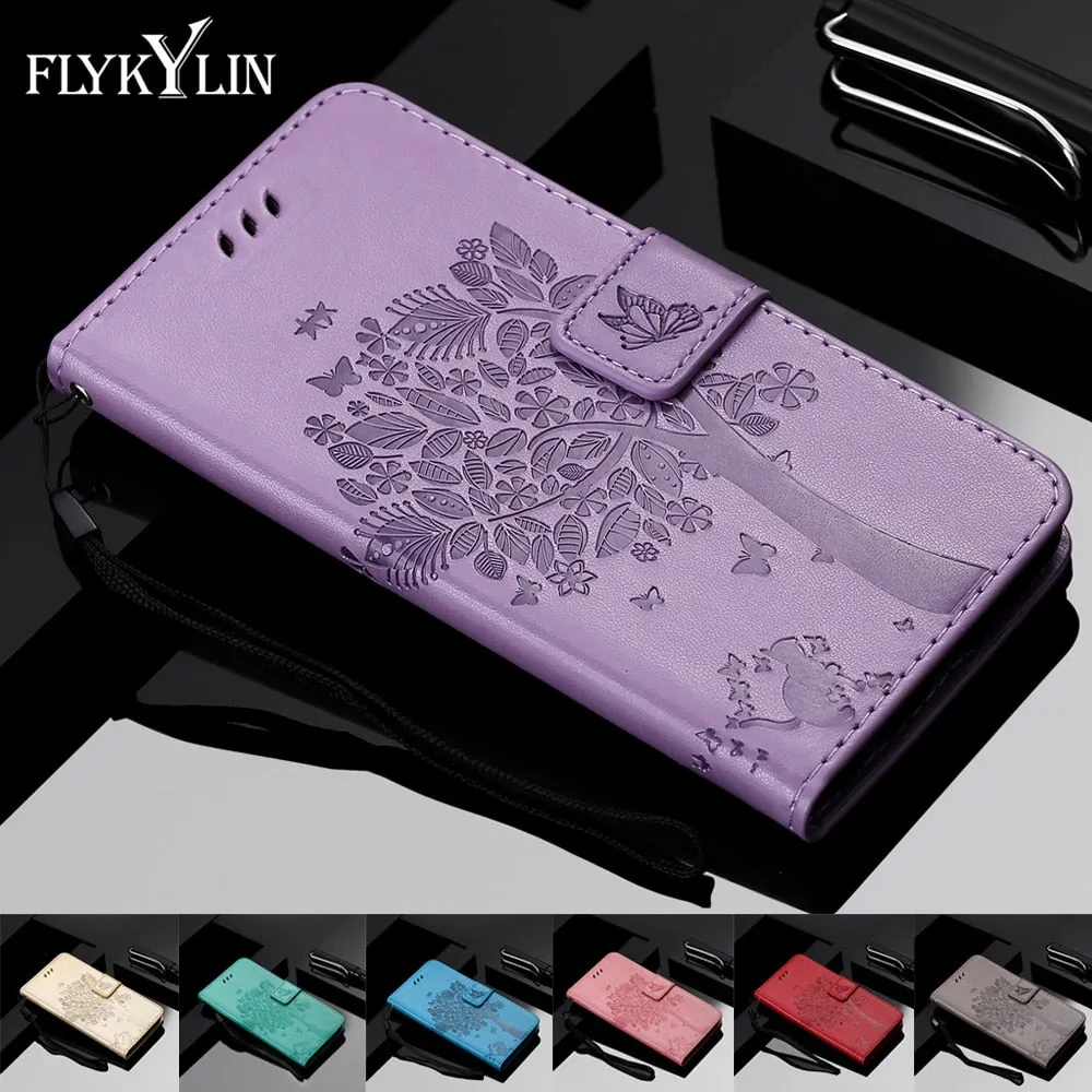 Anymob Samsung Peach Tree Cat Leather Flip Case Wallet Phone Cover Protection