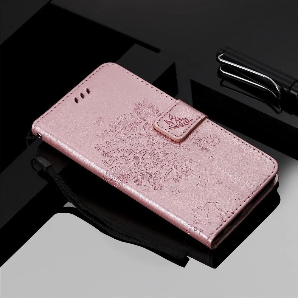 Anymob Samsung Peach Tree Cat Leather Flip Case Wallet Phone Cover Protection
