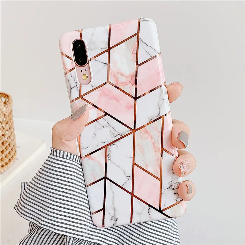 Anymob Samsung Pink Marble Flower Case Back Cover Art Leaf Silicone Phone Protection