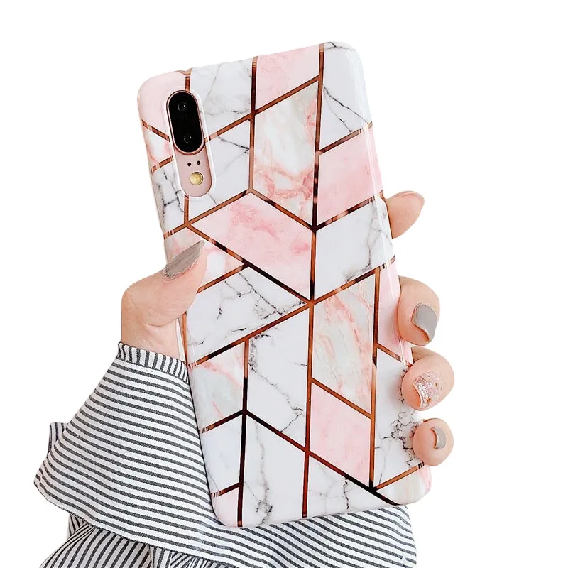 Anymob Samsung Pink Marble Flower Case Back Cover Art Leaf Silicone Phone Protection
