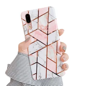 Anymob Samsung Pink Marble Flower Case Back Cover Art Leaf Silicone Phone Protection