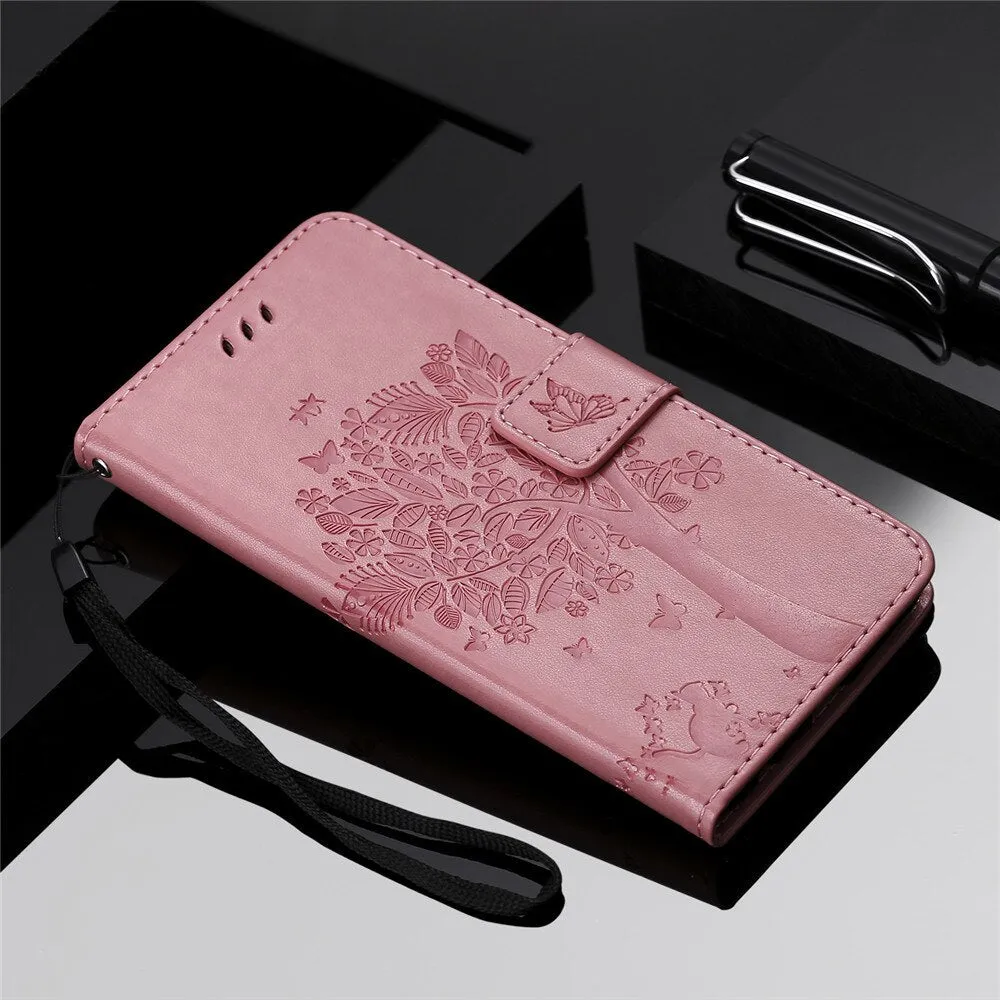 Anymob Samsung Pink Tree Cat Leather Flip Case Wallet Phone Cover Protection