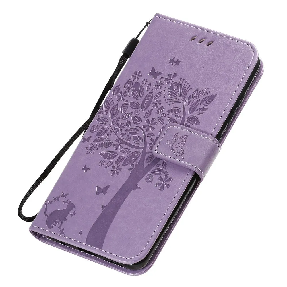 Anymob Samsung Pink Tree Cat Leather Flip Case Wallet Phone Cover Protection