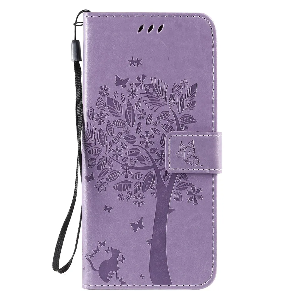 Anymob Samsung Pink Tree Cat Leather Flip Case Wallet Phone Cover Protection