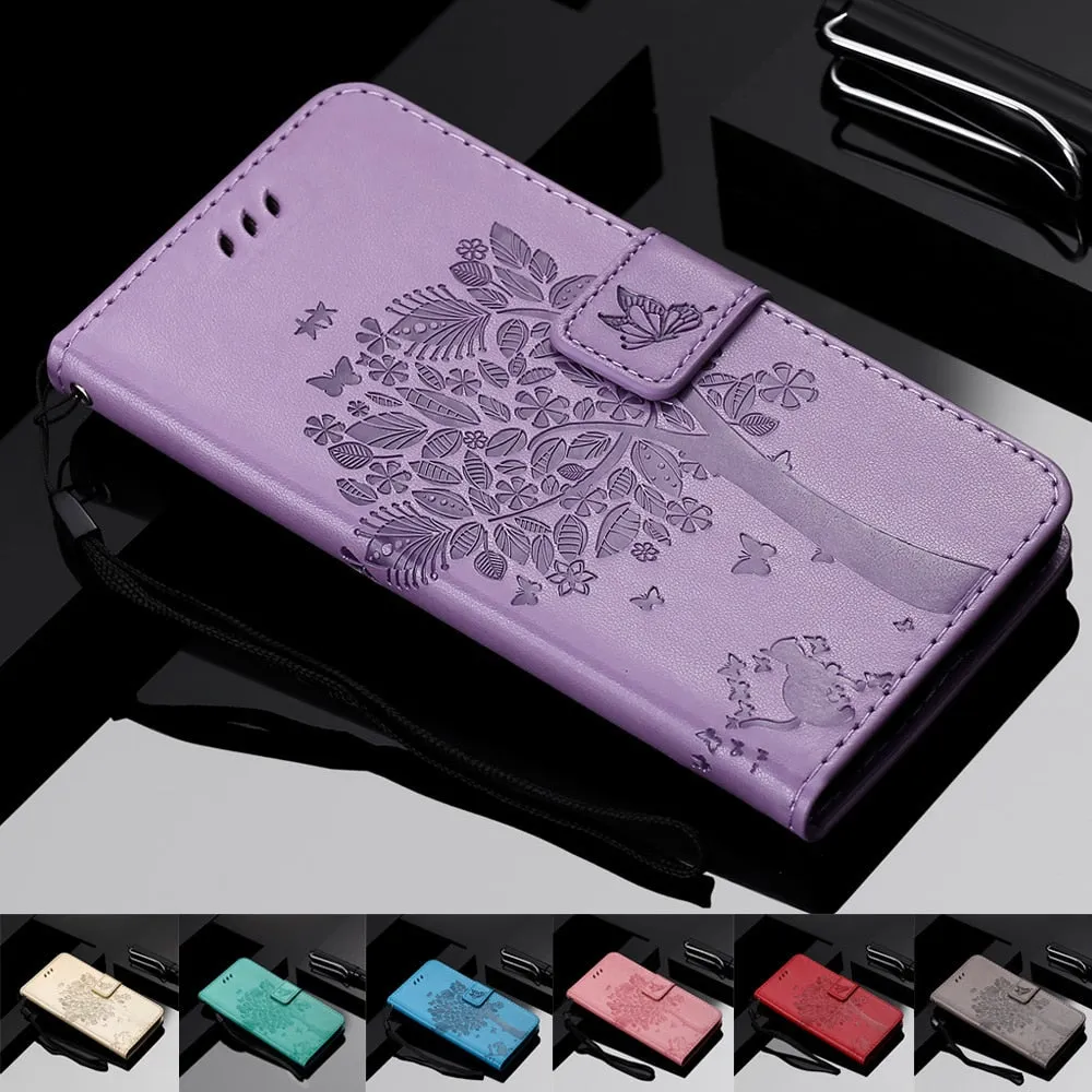 Anymob Samsung Pink Tree Cat Leather Flip Case Wallet Phone Cover Protection
